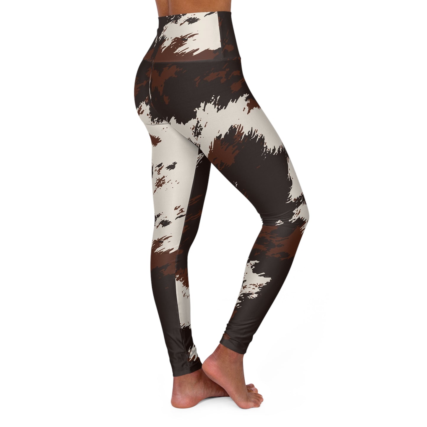 Cowhide Print High-Waist Yoga Leggings — Brown & Ivory All-Over Print