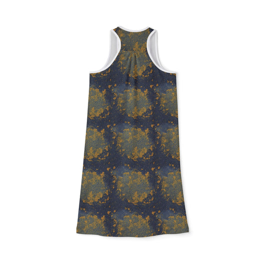 Floral Nightfall Racerback Dress — Moody Navy & Mustard All-Over Print