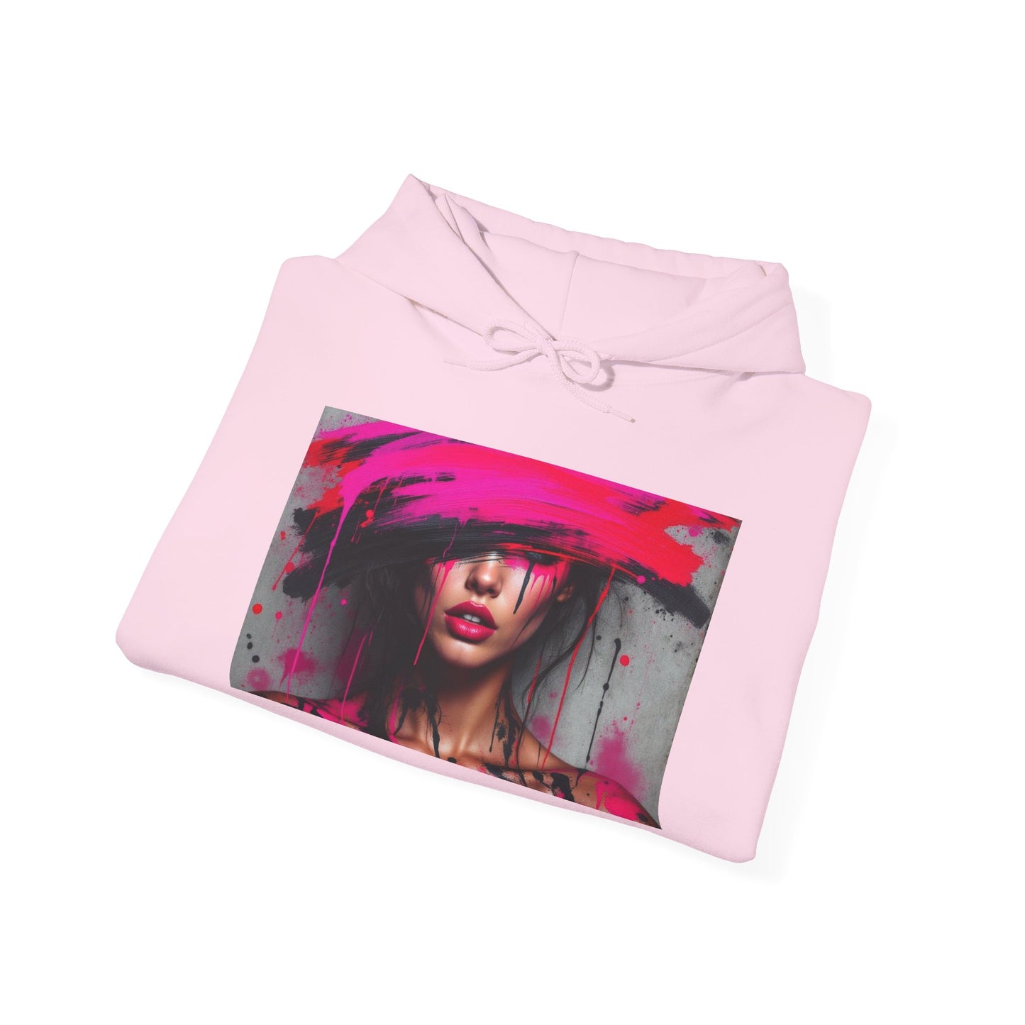 Abstract Pink Hat Portrait Hoodie — Artistic Woman Face Graphic Sweatshirt