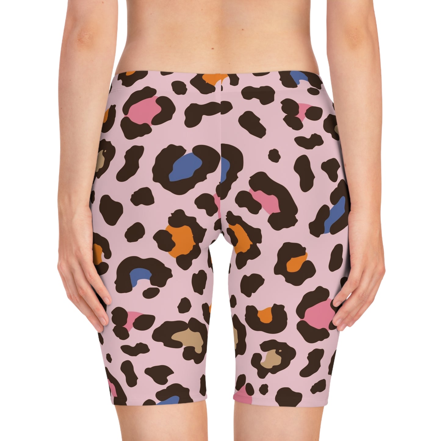 Leopard Print Bike Shorts — Pink Multicolor Animal Print Cycling Shorts