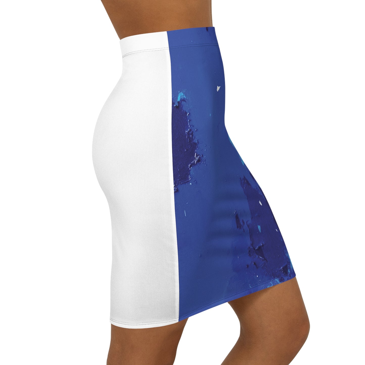 Blue Abstract Paint Splash Pencil Skirt — Women's Mid-Waist Printed Skirt