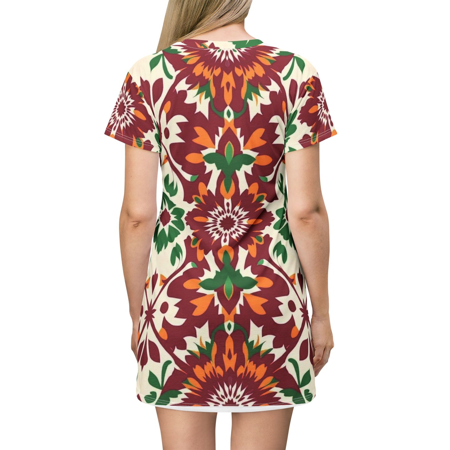 Floral Mosaic T-Shirt Dress — Boho Pattern AOP