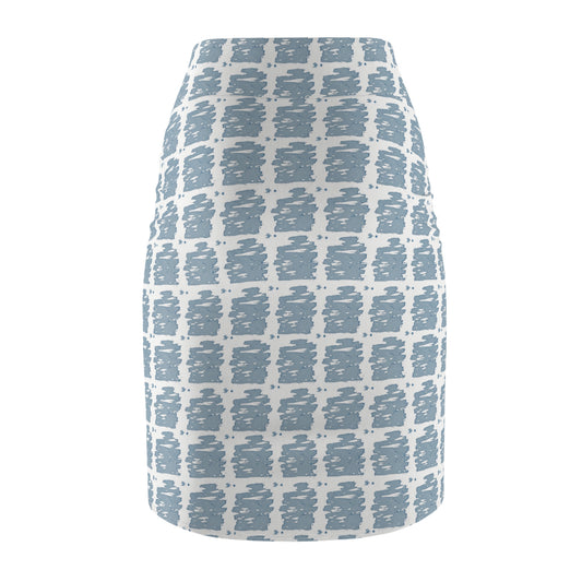 Blue Brushstroke Houndstooth Pencil Skirt — Women's Patterned Office & Casual Skirt