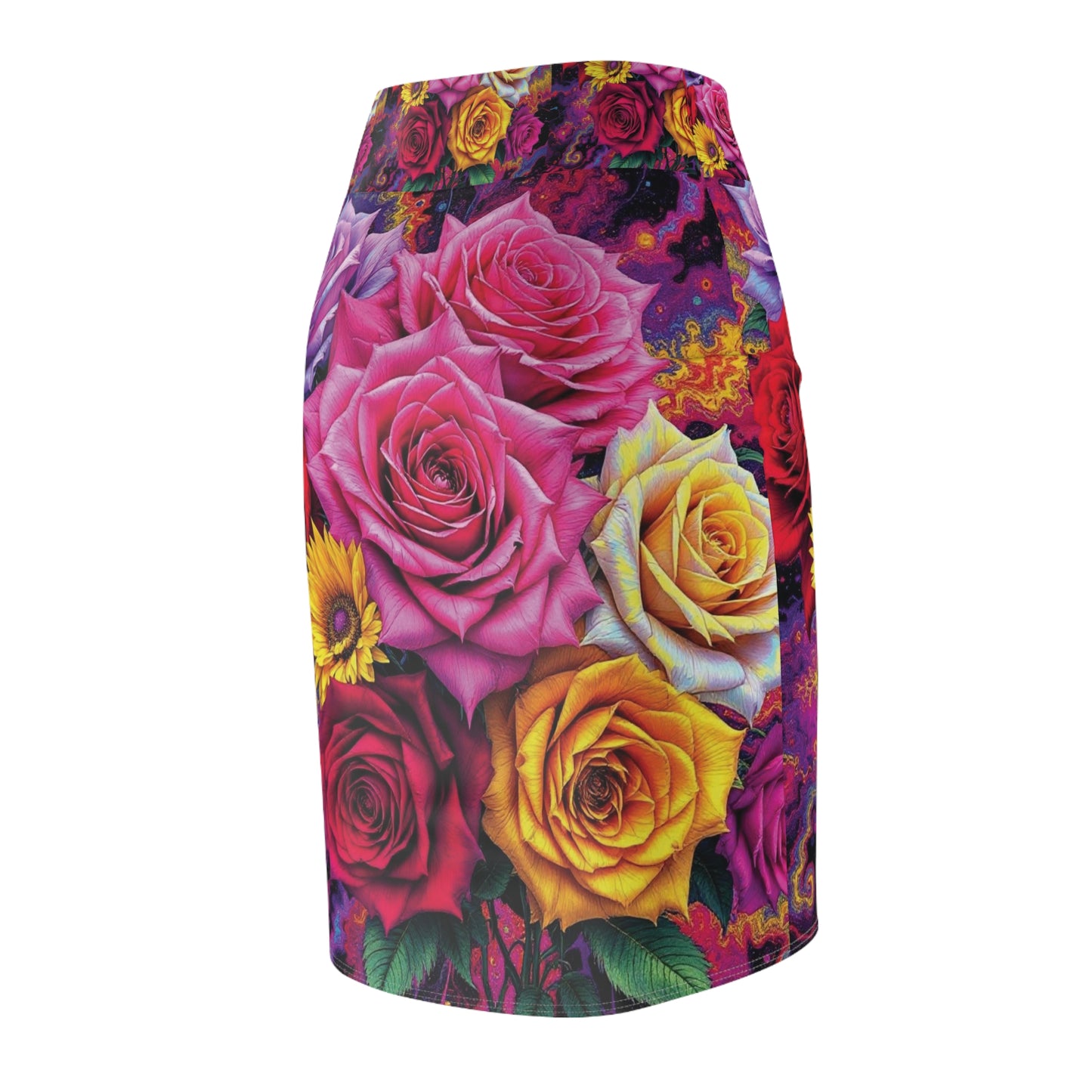 Floral Rose Pencil Skirt — Vibrant All-Over Print