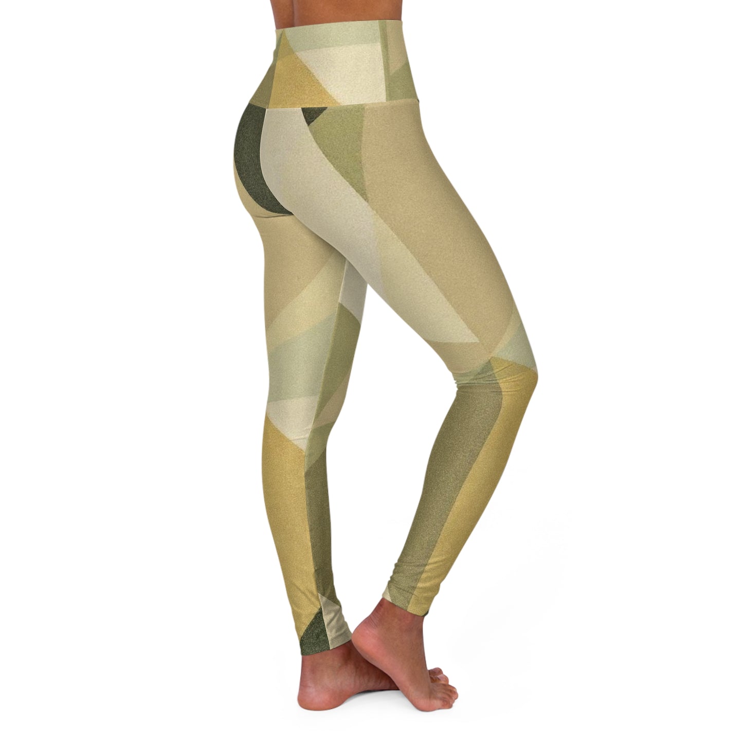 High-Waisted Yoga Leggings — Olive Geometric Accent