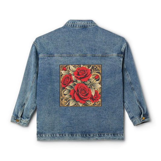 Denim Jacket — Vintage Red Rose Back Patch