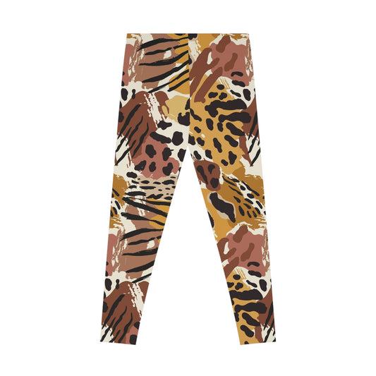 Animal Print Allover Leggings — Brown Abstract Leopard Pattern