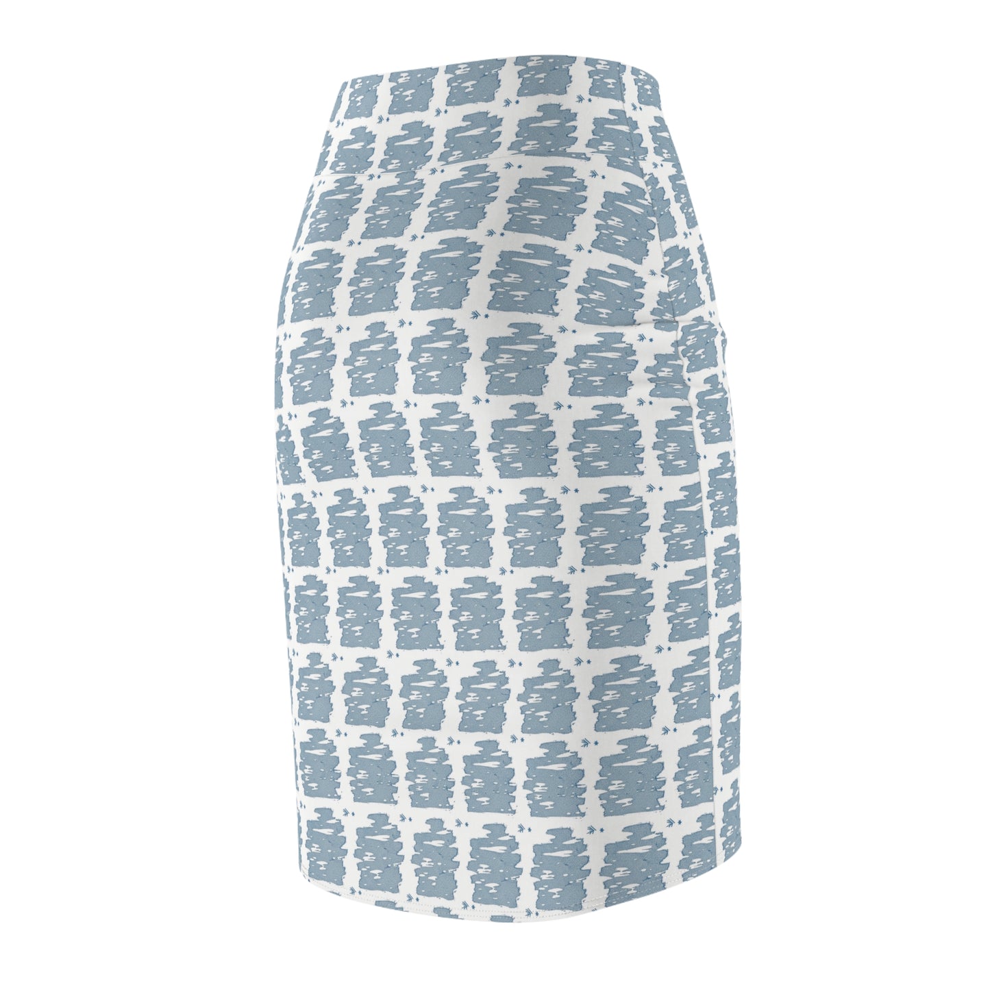 Blue Brushstroke Houndstooth Pencil Skirt — Women's Patterned Office & Casual Skirt