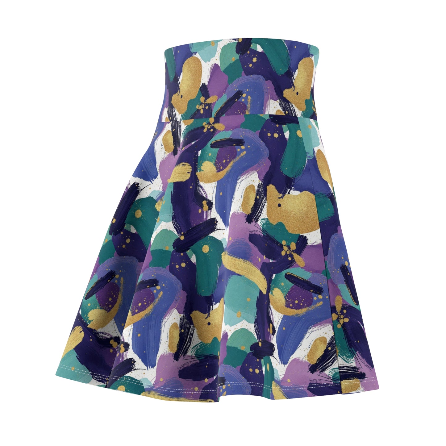Abstract Brushstroke Skater Skirt — Vibrant Purple & Teal AOP
