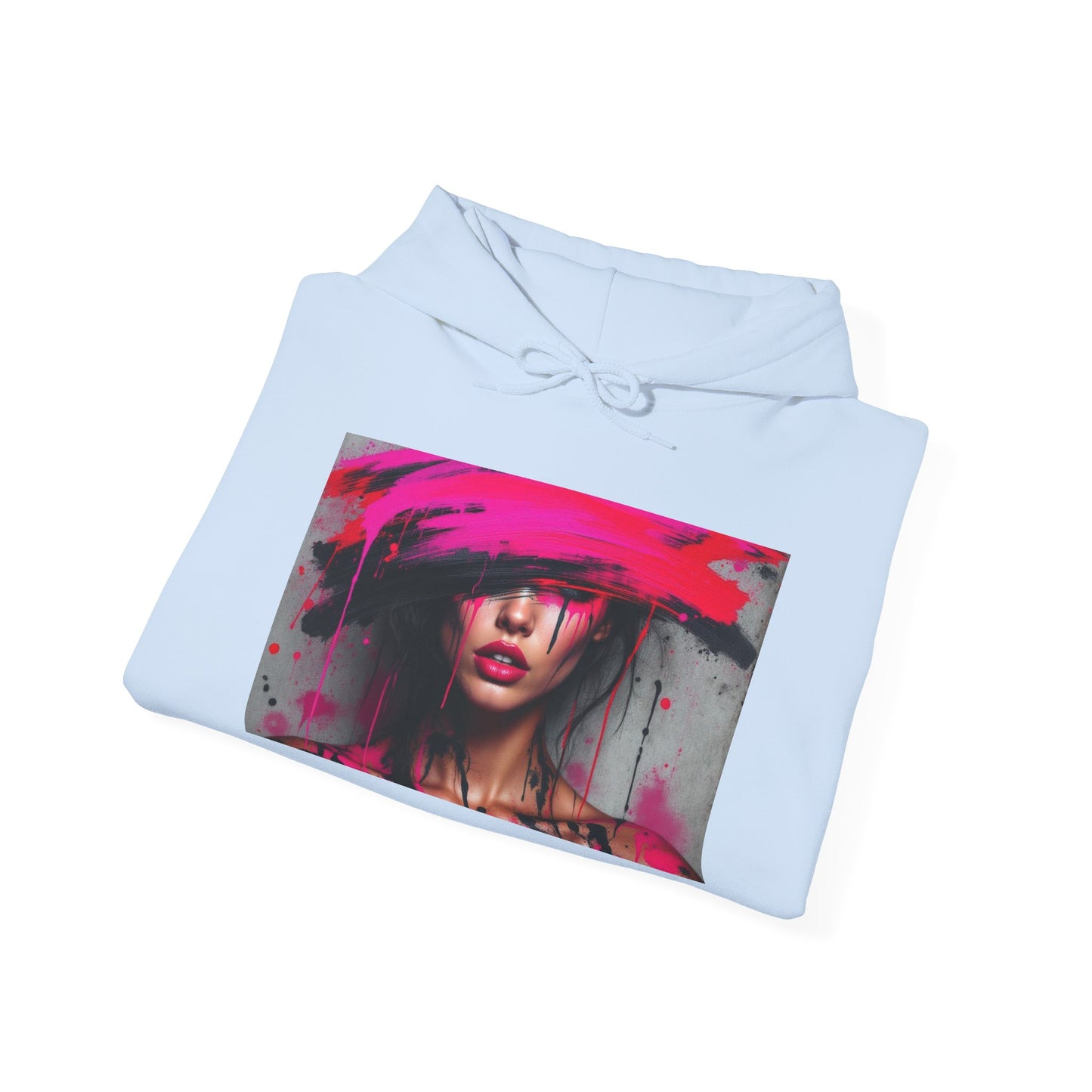 Abstract Pink Hat Portrait Hoodie — Artistic Woman Face Graphic Sweatshirt