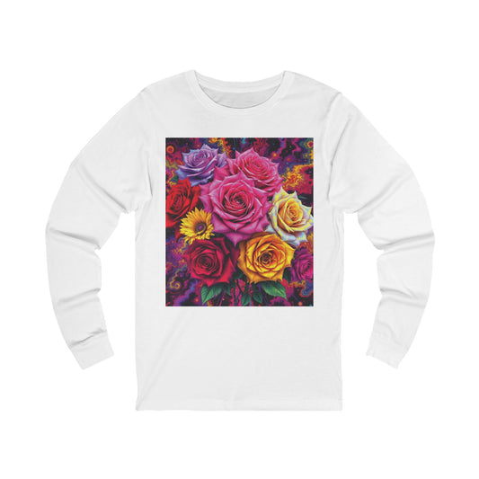Floral Rose Bouquet Long Sleeve Tee — Vibrant Multicolor Roses Graphic