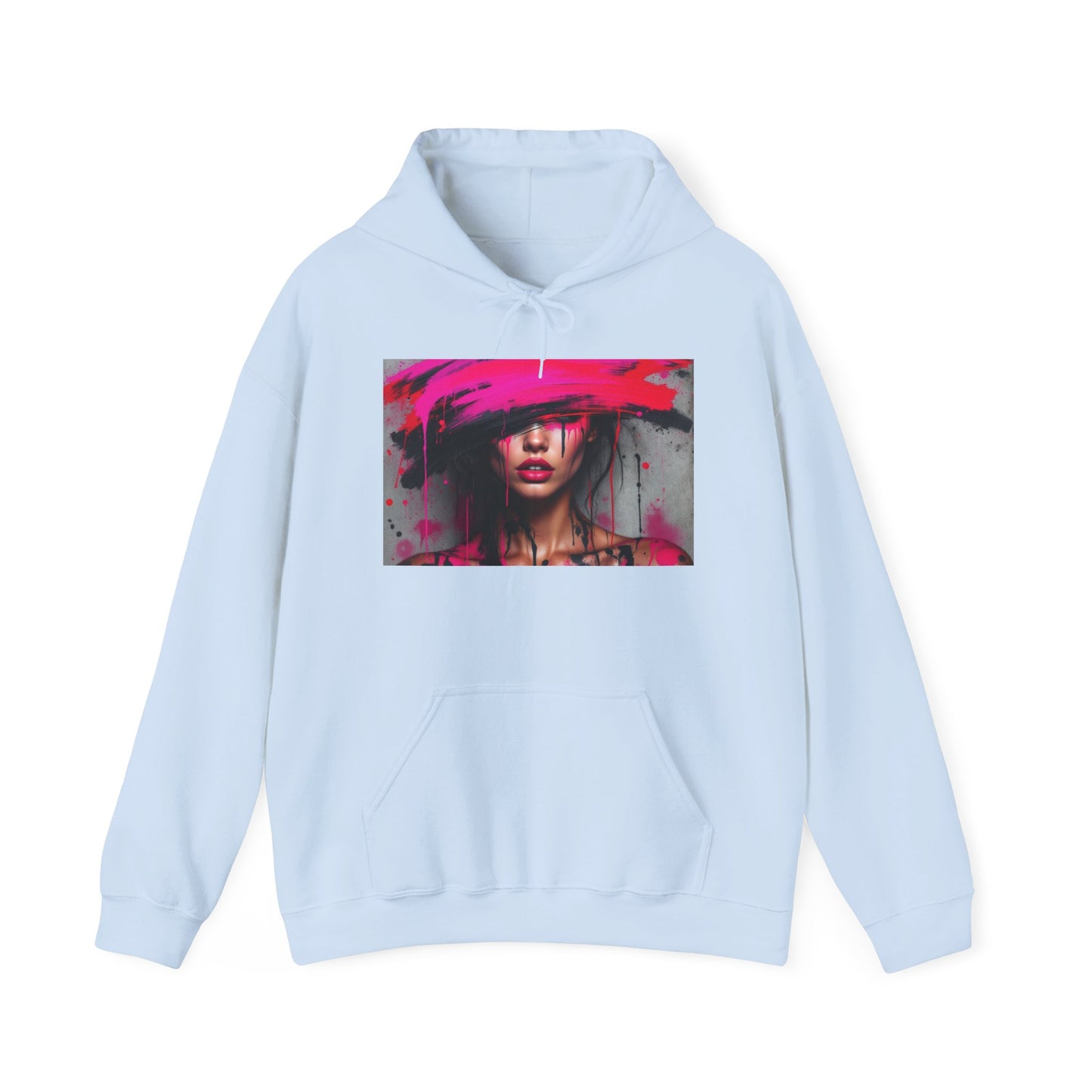 Abstract Pink Hat Portrait Hoodie — Artistic Woman Face Graphic Sweatshirt