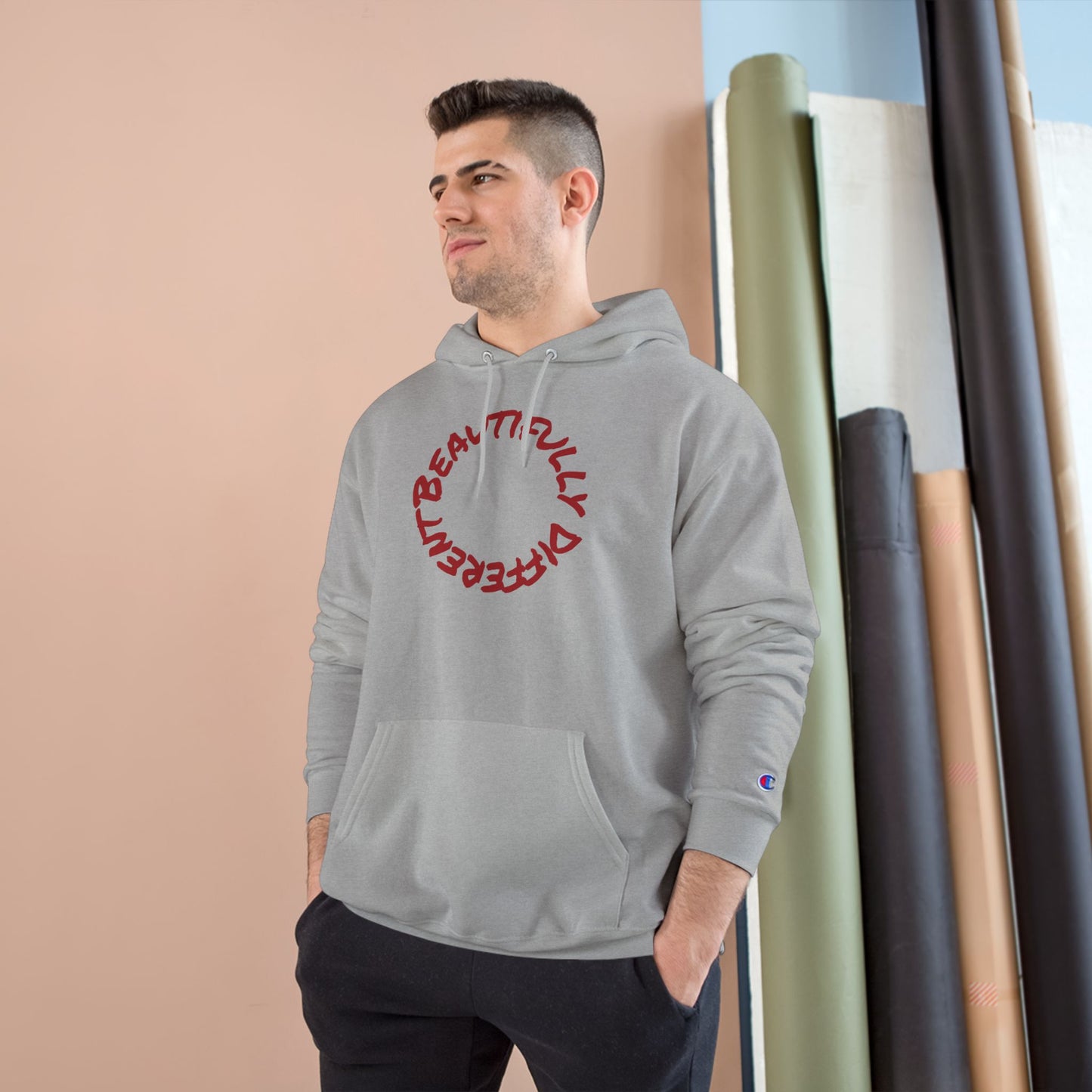 Beautifully Different Heart Hoodie — White Champion Pullover
