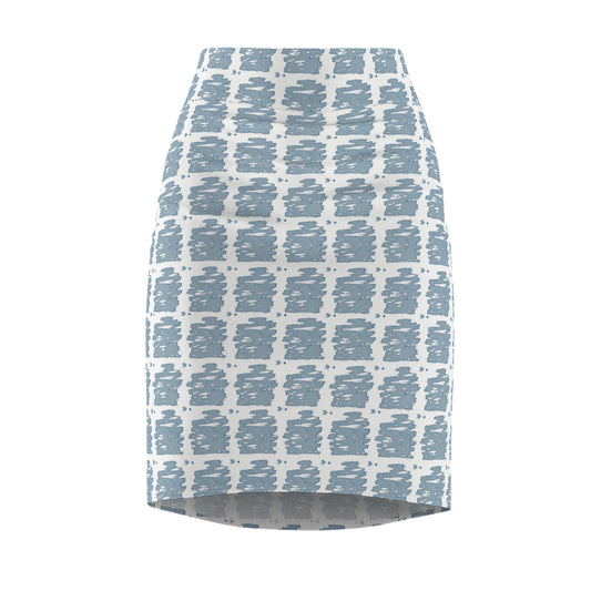 Blue Brushstroke Houndstooth Pencil Skirt — Women's Patterned Office & Casual Skirt