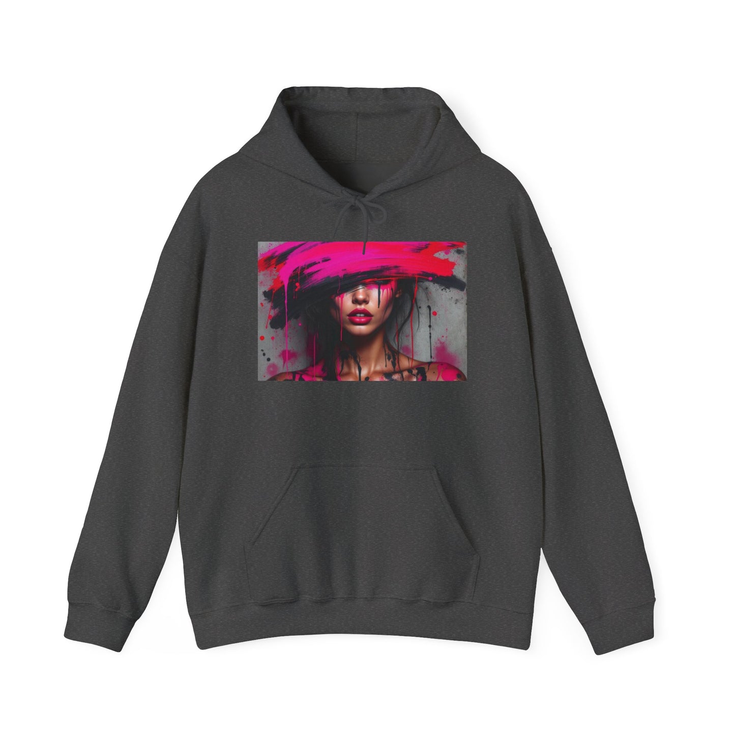 Abstract Pink Hat Portrait Hoodie — Artistic Woman Face Graphic Sweatshirt