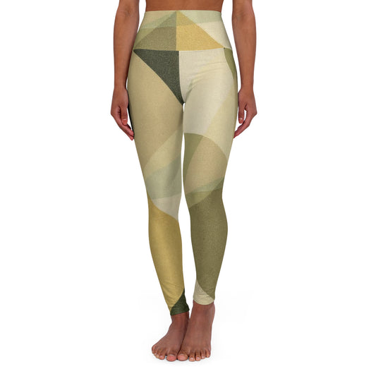 High-Waisted Yoga Leggings — Olive Geometric Accent
