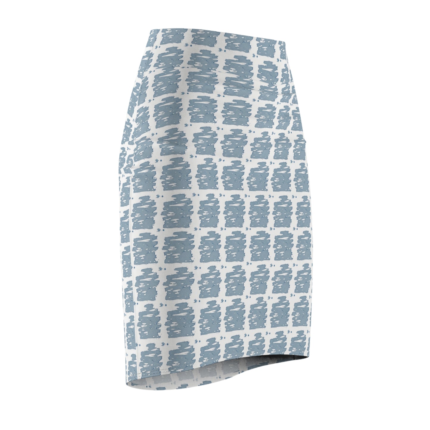 Blue Brushstroke Houndstooth Pencil Skirt — Women's Patterned Office & Casual Skirt