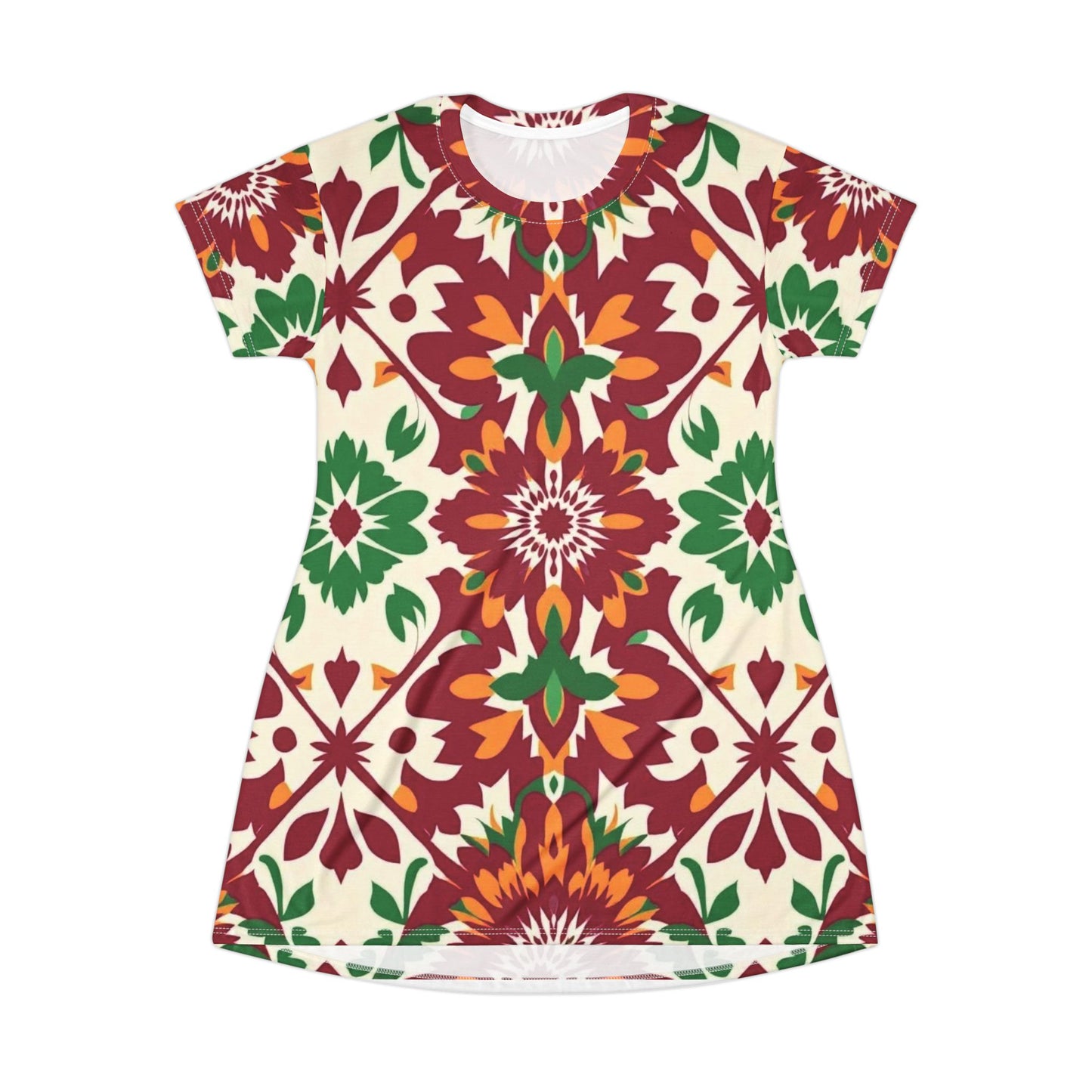 Floral Mosaic T-Shirt Dress — Boho Pattern AOP