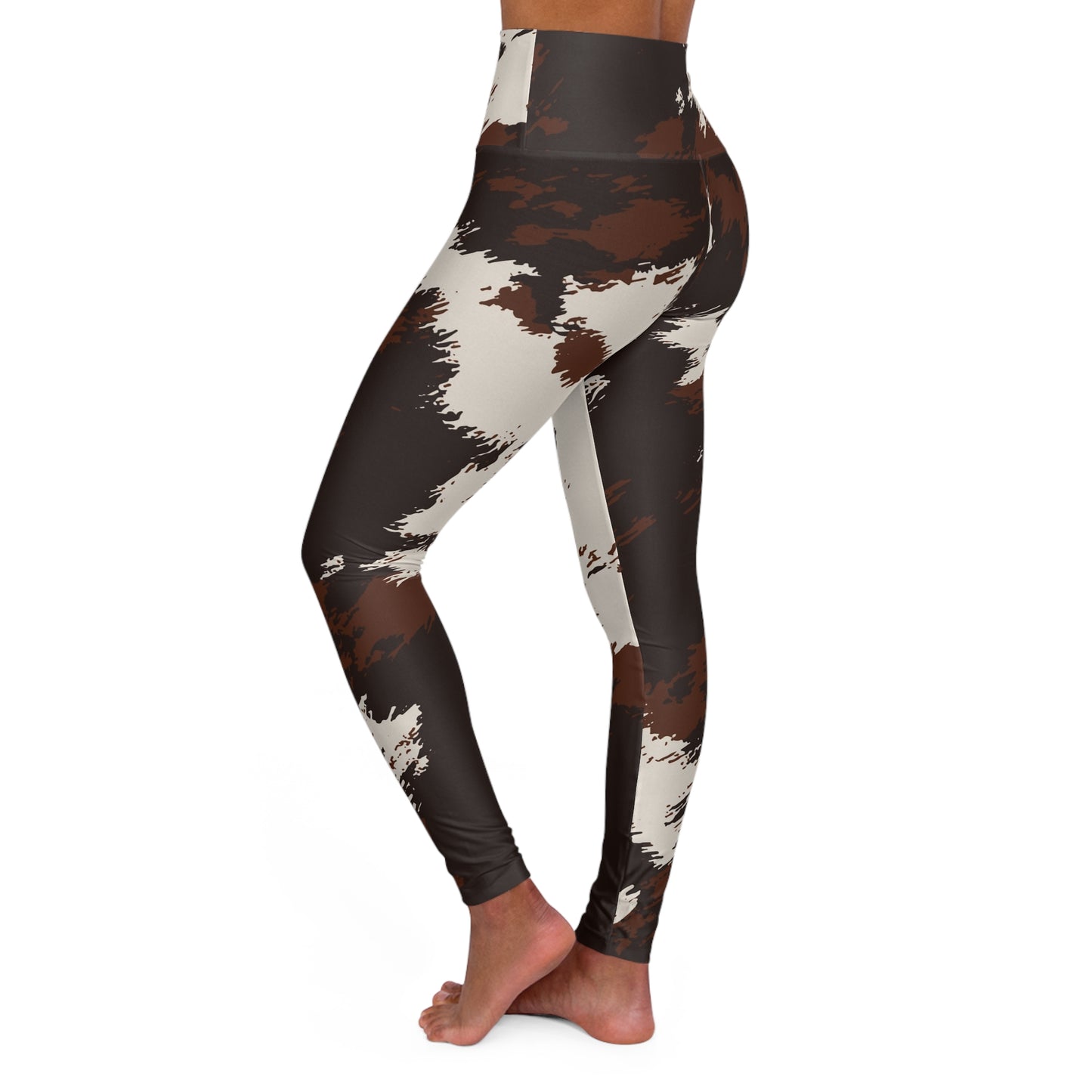 Cowhide Print High-Waist Yoga Leggings — Brown & Ivory All-Over Print