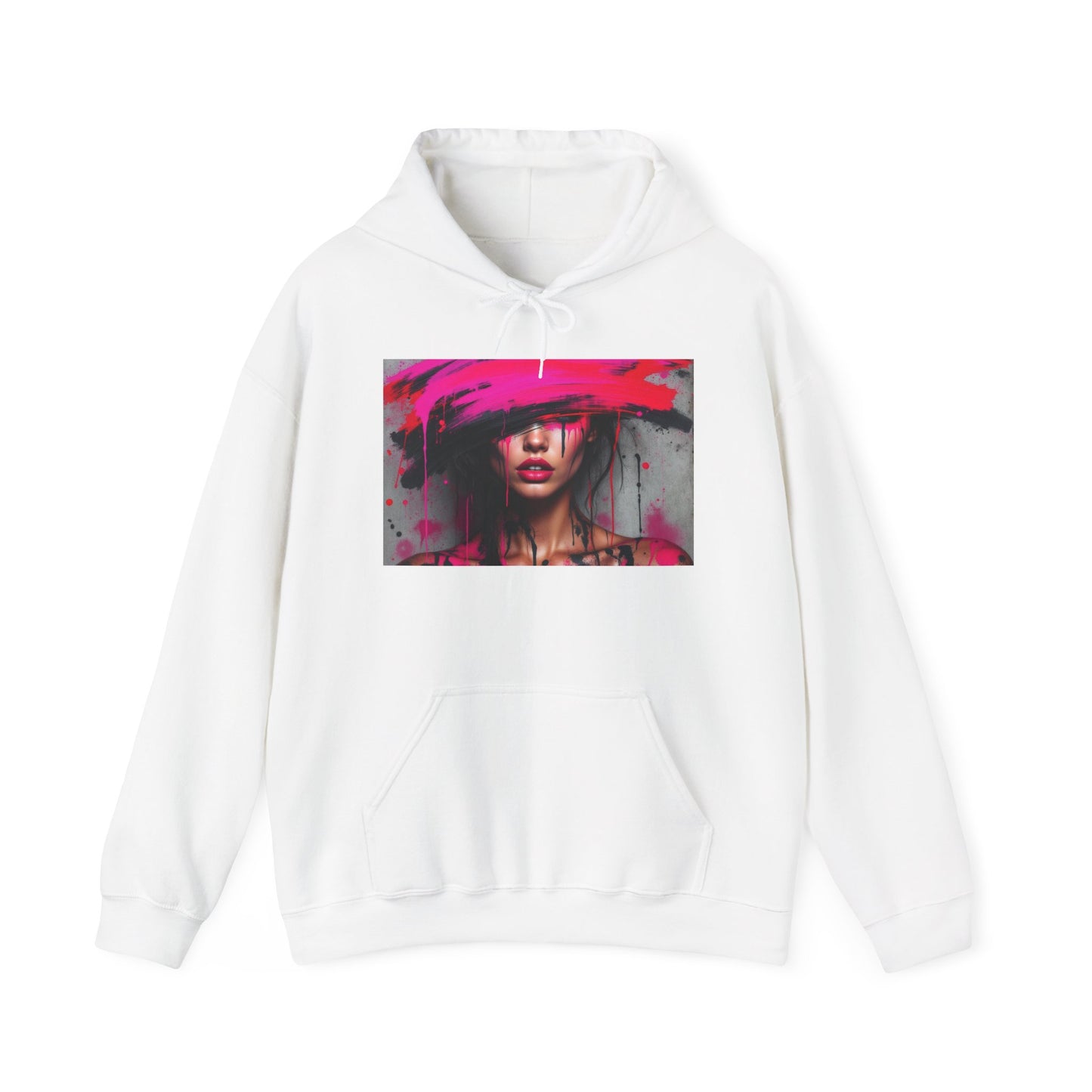 Abstract Pink Hat Portrait Hoodie — Artistic Woman Face Graphic Sweatshirt