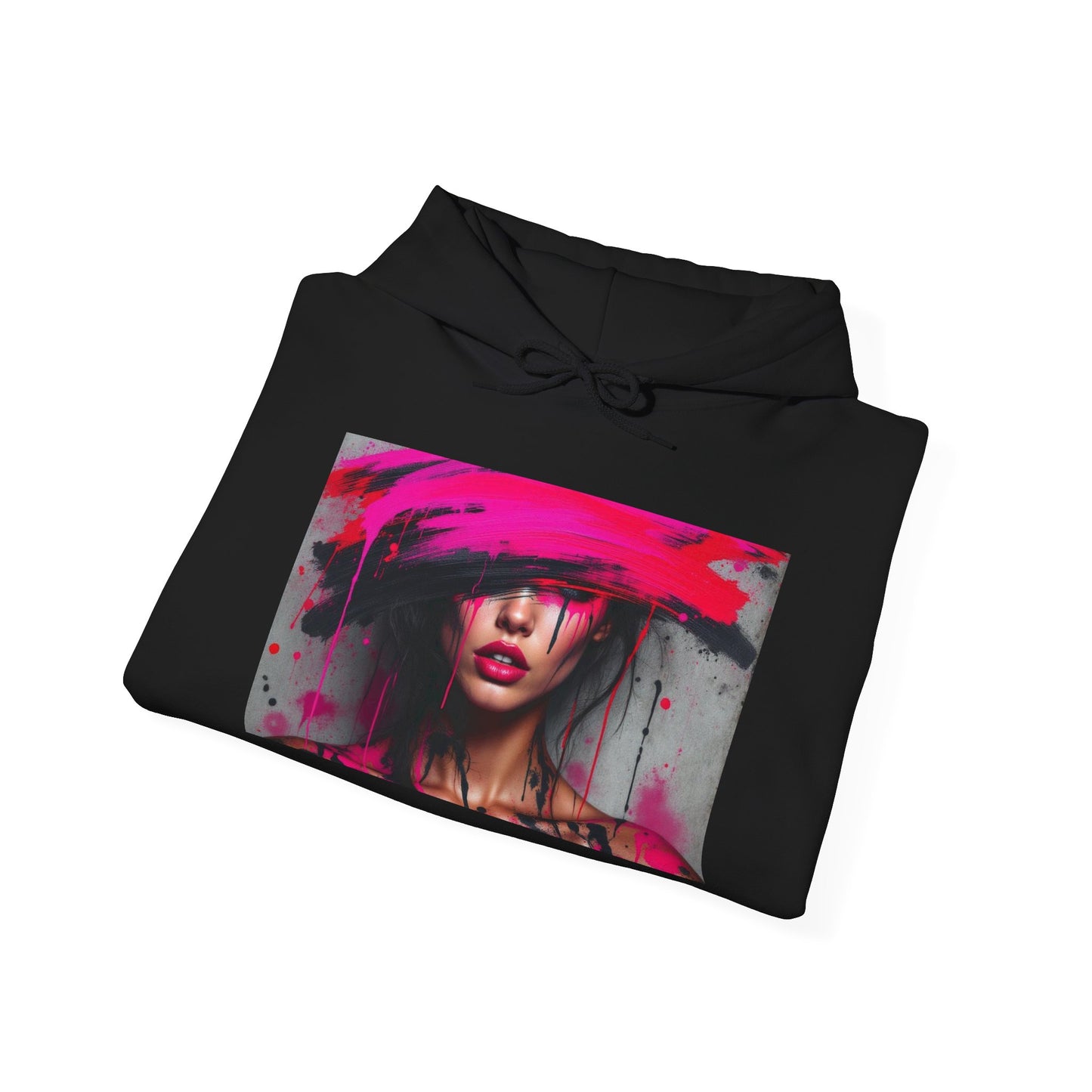 Abstract Pink Hat Portrait Hoodie — Artistic Woman Face Graphic Sweatshirt
