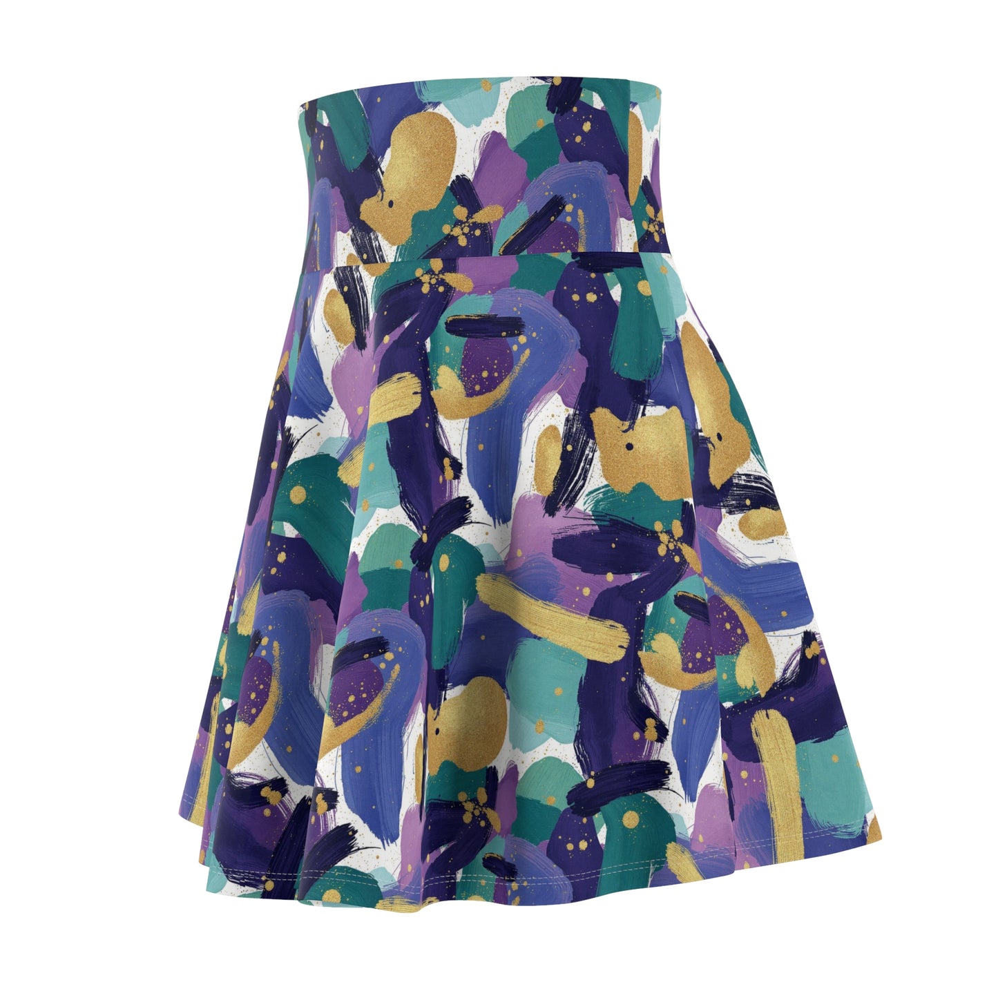 Abstract Brushstroke Skater Skirt — Vibrant Purple & Teal AOP