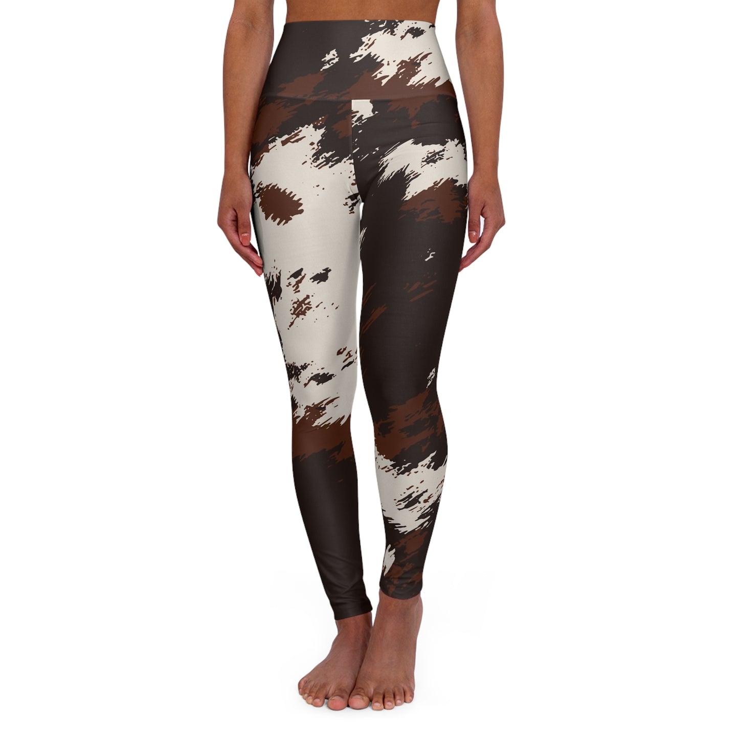 Cowhide Print High-Waist Yoga Leggings — Brown & Ivory All-Over Print