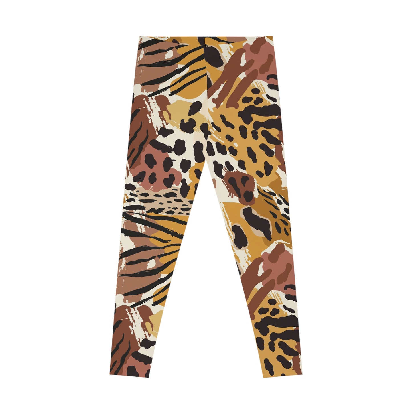 Animal Print Allover Leggings — Brown Abstract Leopard Pattern