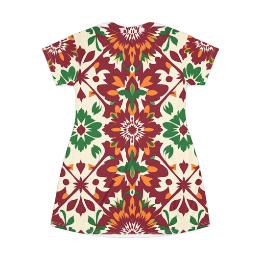 Floral Mosaic T-Shirt Dress — Boho Pattern AOP