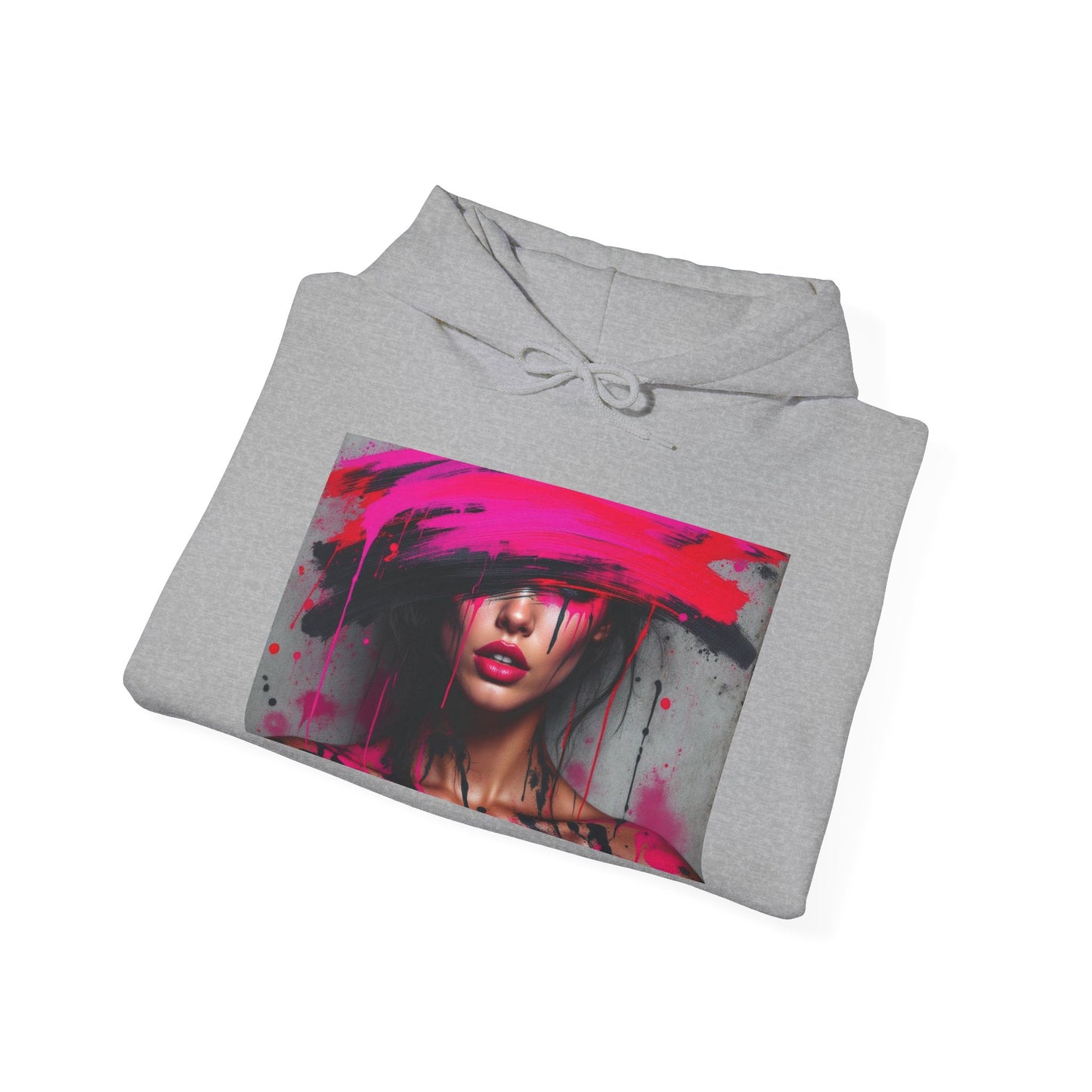 Abstract Pink Hat Portrait Hoodie — Artistic Woman Face Graphic Sweatshirt