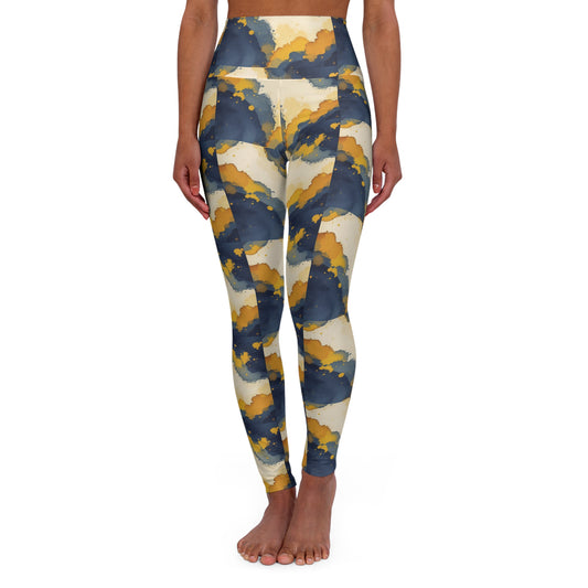High-Waist Floral Yoga Leggings — Abstract Terracotta Botanical Print