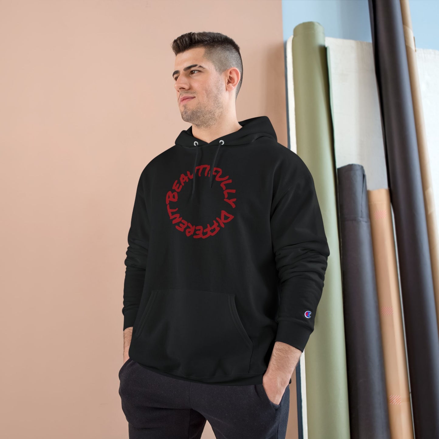 Beautifully Different Heart Hoodie — White Champion Pullover