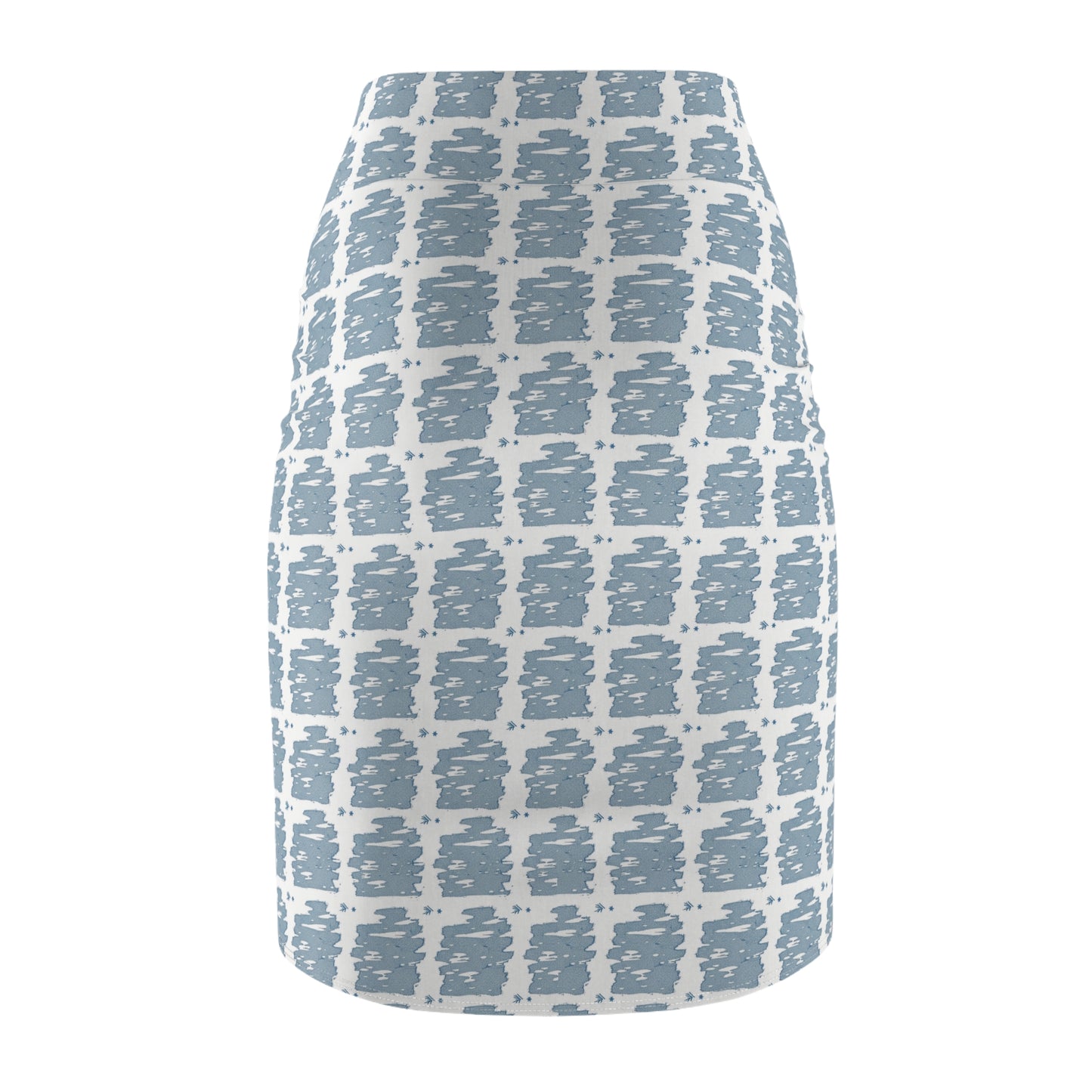 Blue Brushstroke Houndstooth Pencil Skirt — Women's Patterned Office & Casual Skirt