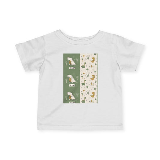 Infant Tee — Green Dino Pattern "Roar, Explore, Repeat" Baby Shirt