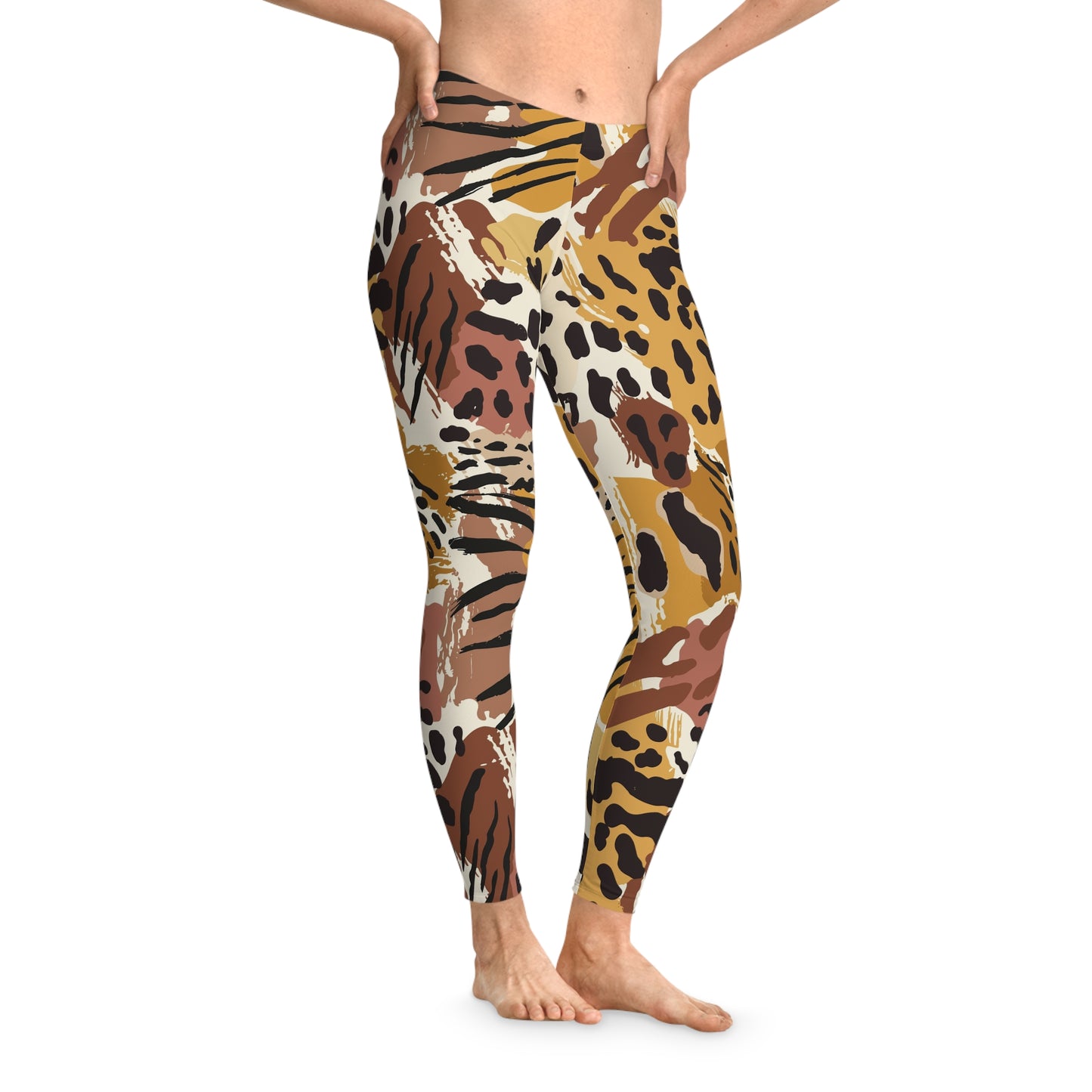 Animal Print Allover Leggings — Brown Abstract Leopard Pattern