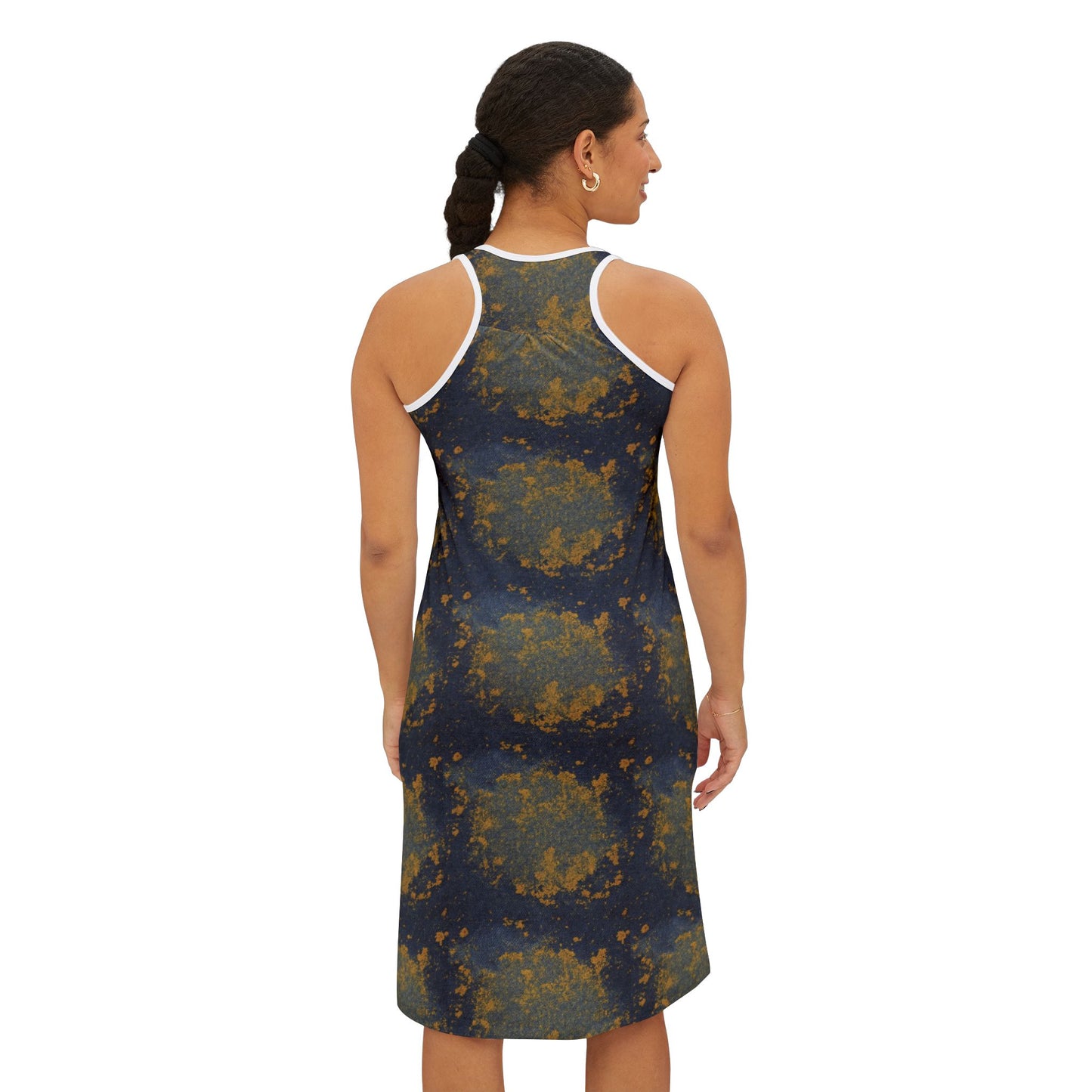 Floral Nightfall Racerback Dress — Moody Navy & Mustard All-Over Print
