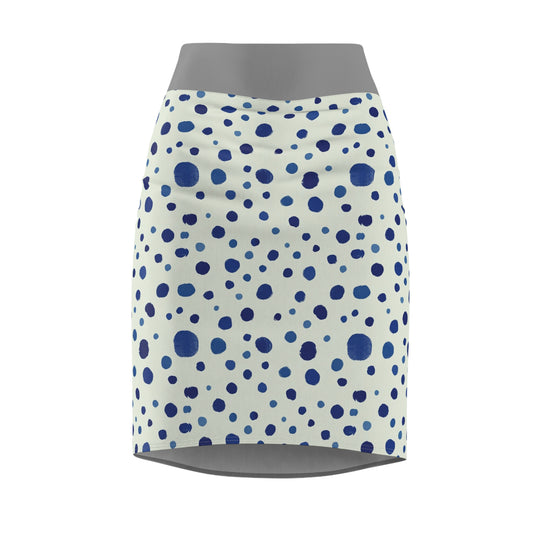 Blue Confetti Dot Pencil Skirt — Women's Printed Office & Casual Skirt