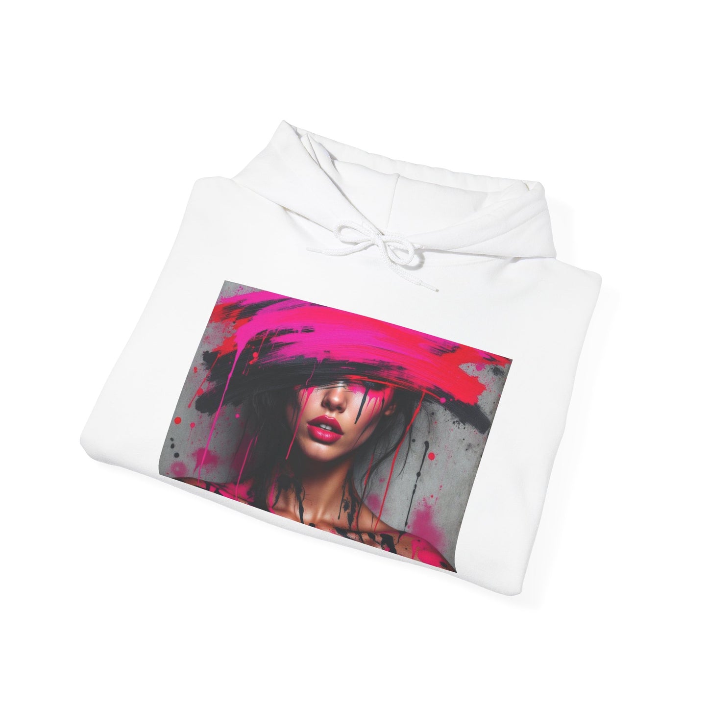 Abstract Pink Hat Portrait Hoodie — Artistic Woman Face Graphic Sweatshirt
