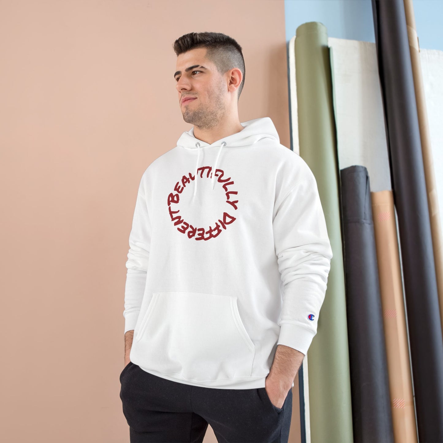 Beautifully Different Heart Hoodie — White Champion Pullover