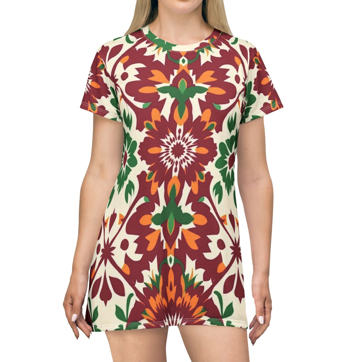 Floral Mosaic T-Shirt Dress — Boho Pattern AOP