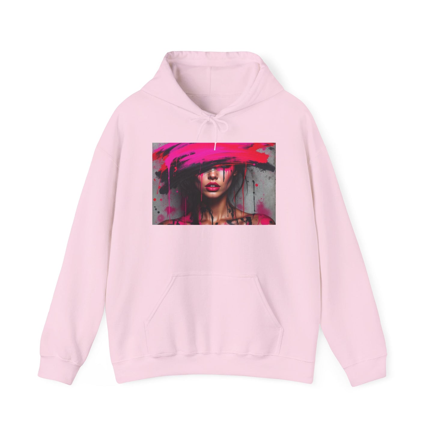 Abstract Pink Hat Portrait Hoodie — Artistic Woman Face Graphic Sweatshirt