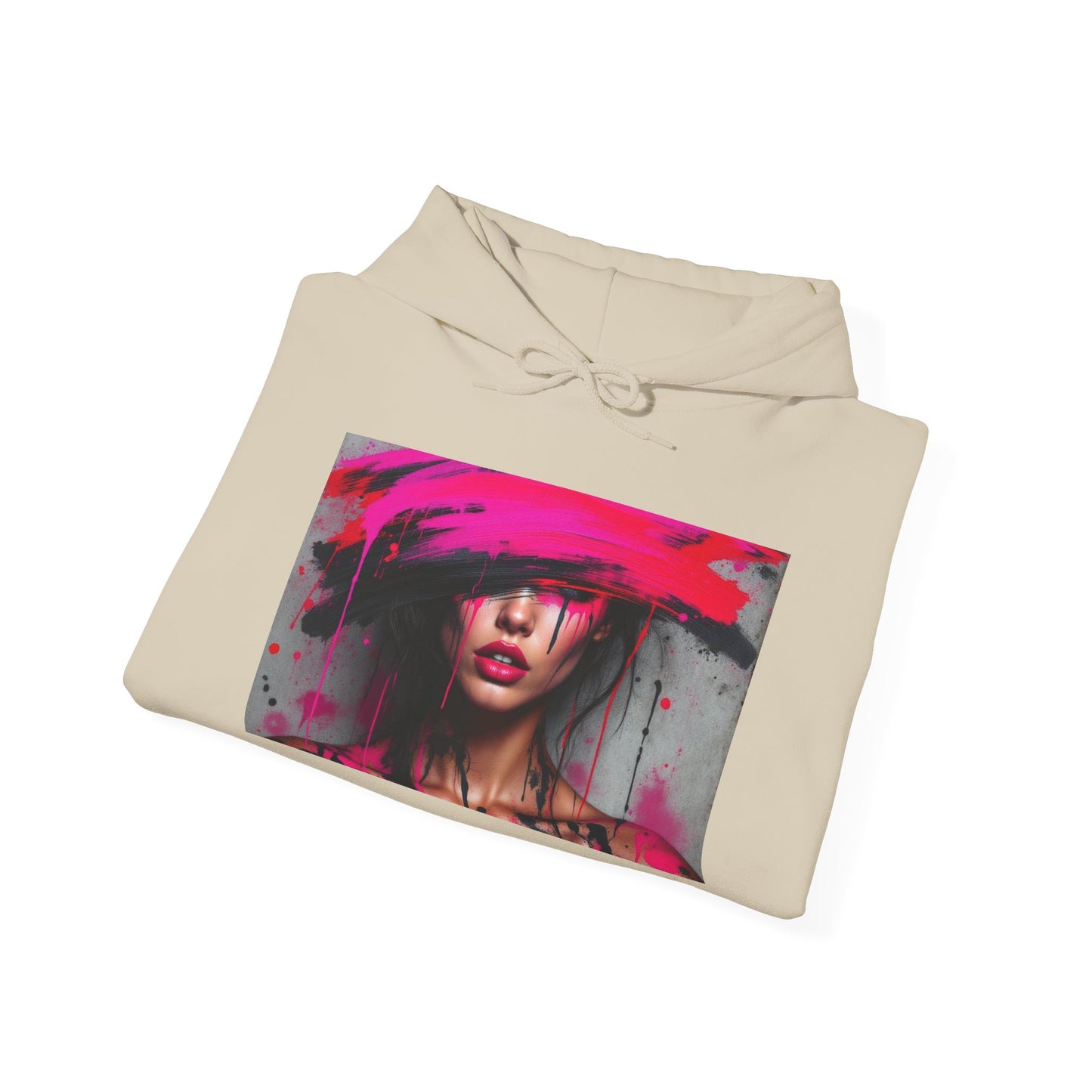 Abstract Pink Hat Portrait Hoodie — Artistic Woman Face Graphic Sweatshirt