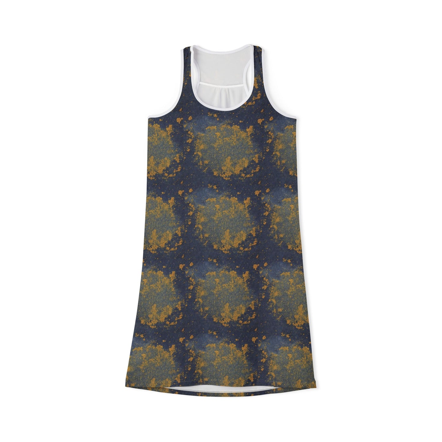 Floral Nightfall Racerback Dress — Moody Navy & Mustard All-Over Print