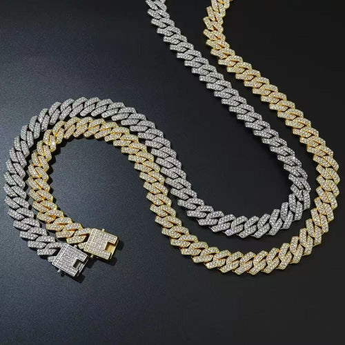 14mm Diamond-Encrusted Rhombus Necklace For Men And Women